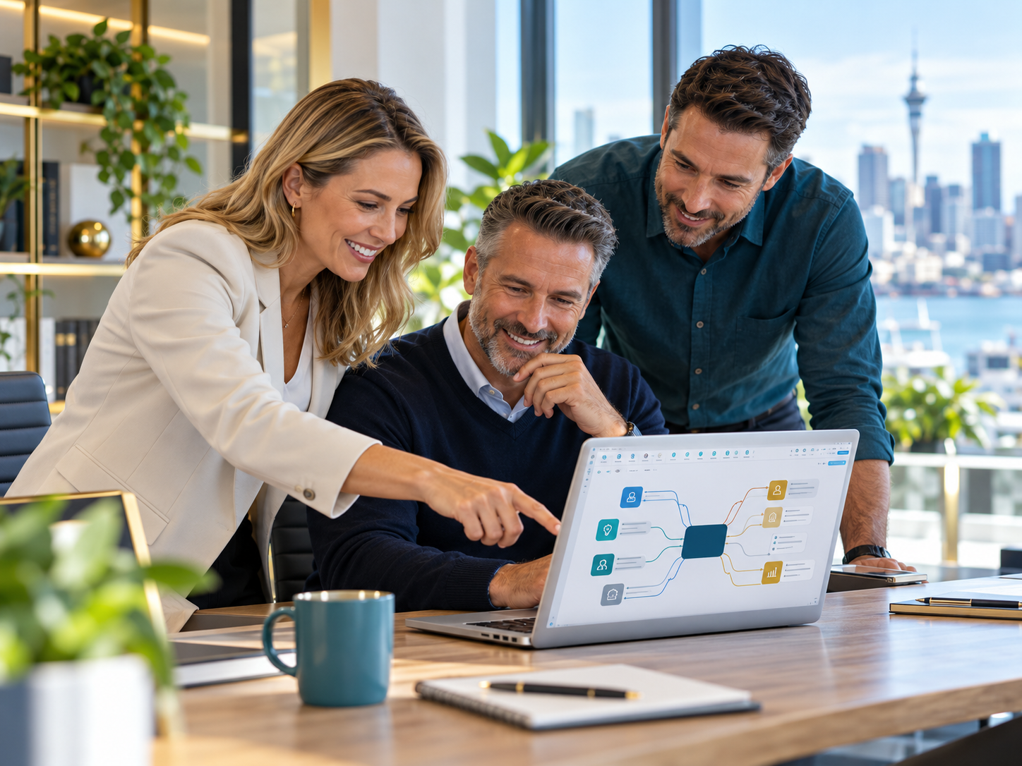 Team reviewing a MindManager map as a Gold Partner support visual
